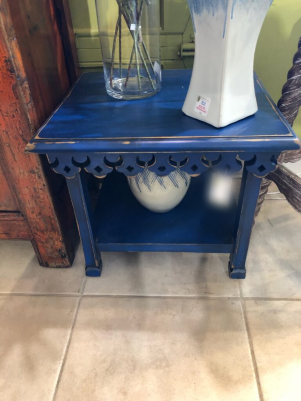 Carved Side Table - Blue Electric