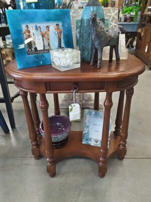 Oval Side Table with 1 Drawer - Medium Brown
