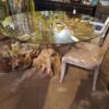 Teak Root Glass Top Dining Table