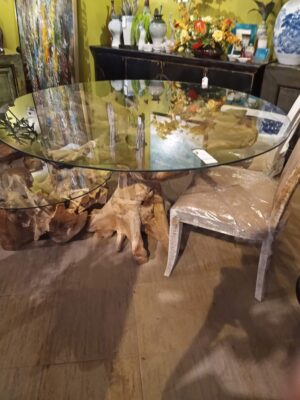 Teak Root Glass Top Dining Table