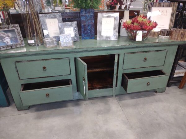 2 Door 4 Drawer console - Green Lacquer