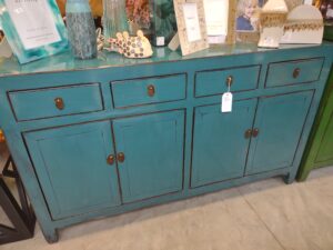 4 door 3 drawer console - Teal Lacquer