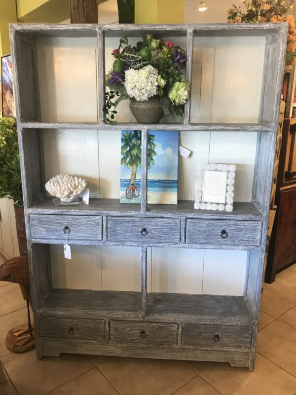 Open Bookcase with 6 Drawers - Grey