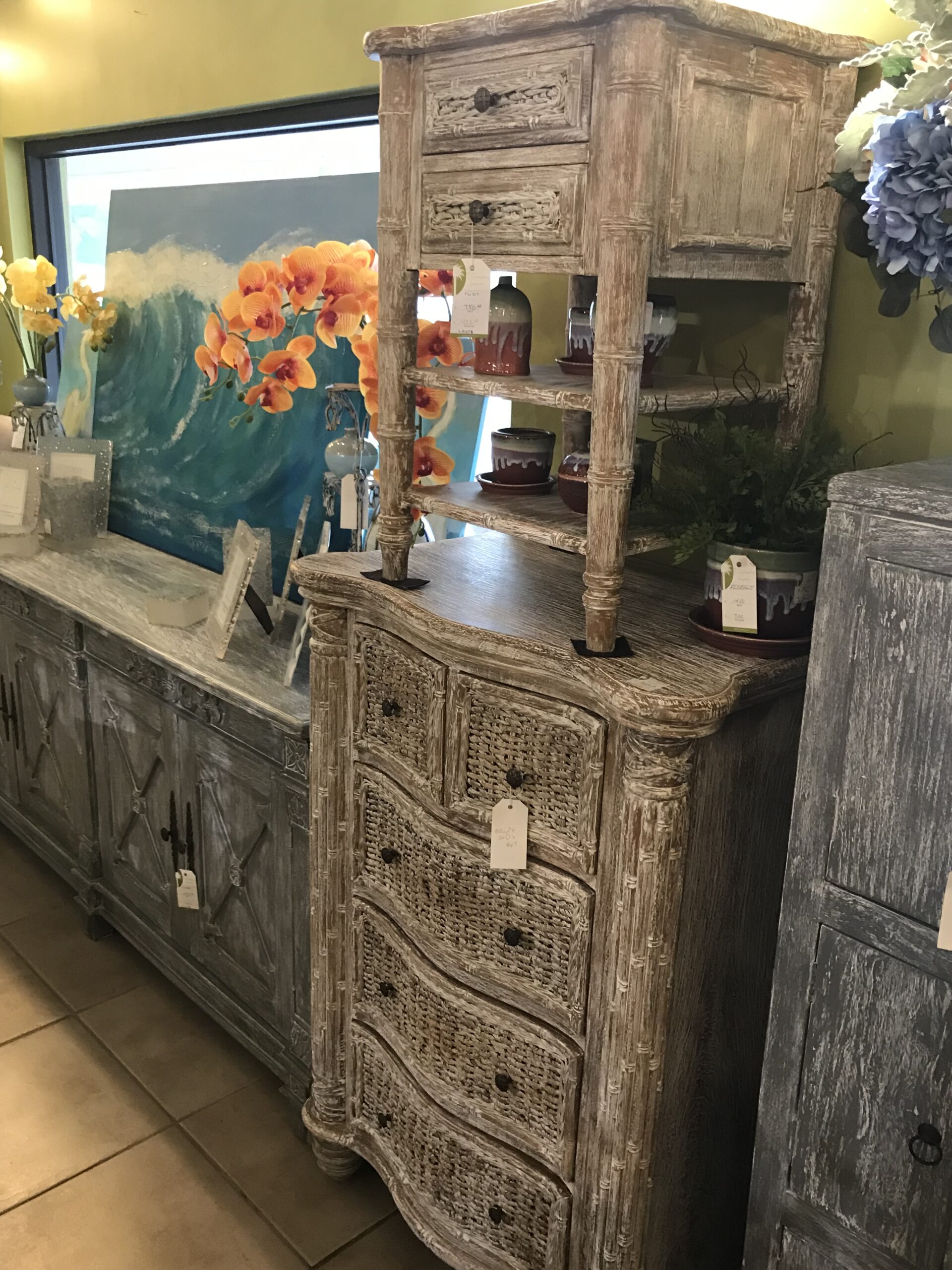 Tropical Chest and Nightstand - White Wash