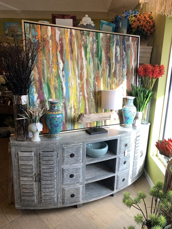 6.5ft Samrong Half Moon Console - Grey Wash