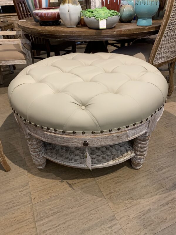 Ottoman with Cushion and Drawer - White Wash