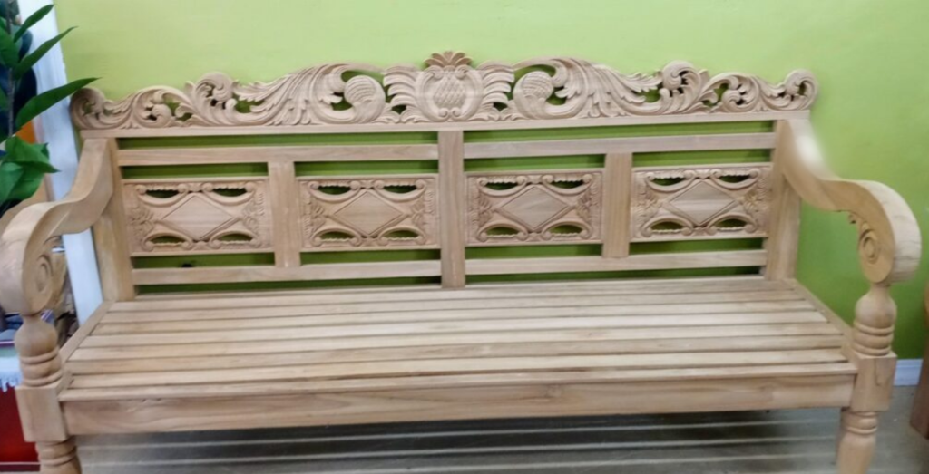 Ornate Carved Teak Bench – T. Gregory Imports