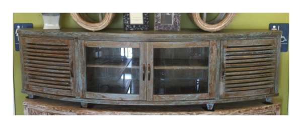 Samrong Half Moon Console - 6.5ft with Glass Doors - Blue Green