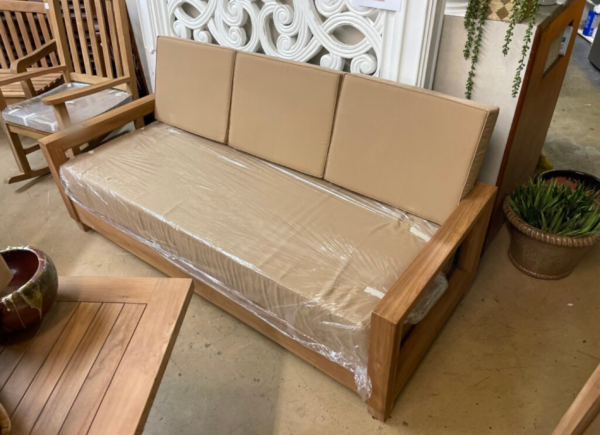 Savannah Teak Couch - 3 Seater - Brown Cushion