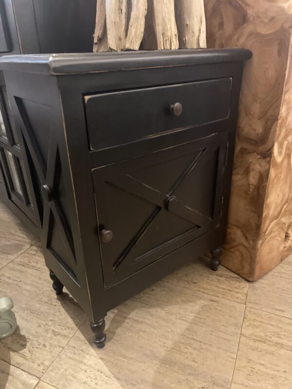 X Side Table with 1 Drawer 1 Door Black Electric