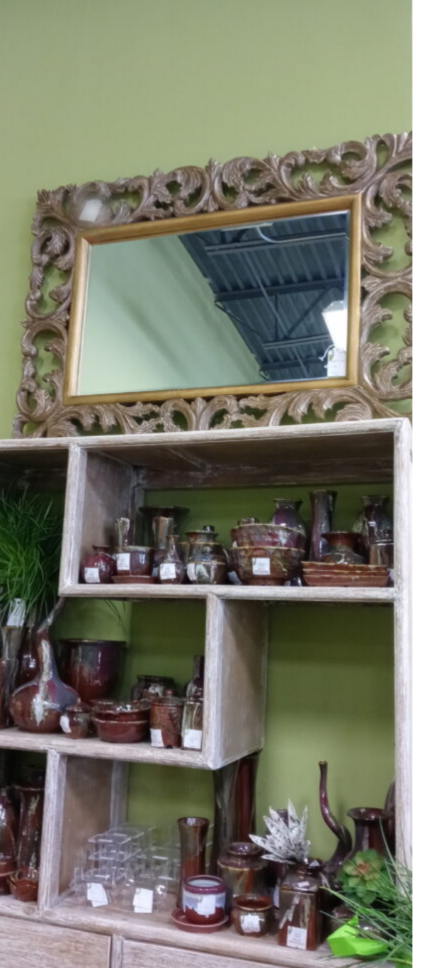 Manor Mirror with Asymmetrical Bookcase - Pecan